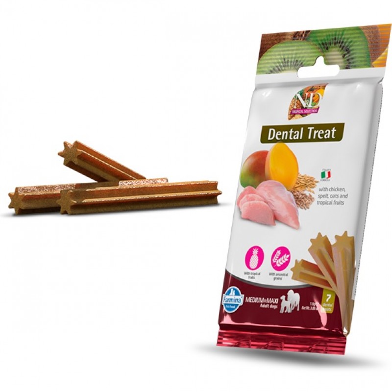 N&D Tropical Selection Dental Treat Chicken And Tropical Fruits Adult Medium&Maxi /Дентални Лакомства За Кучета Средни И Едри Породи С Пилешко Месо Тропически Плодове/-7бр N&D Tropical Selection Dental Treat Chicken And Tropical Fruits Adult Medium&Maxi /Дентални Лакомства За Кучета Средни И Едри Породи С Пилешко Месо Тропически Плодове/-7бр