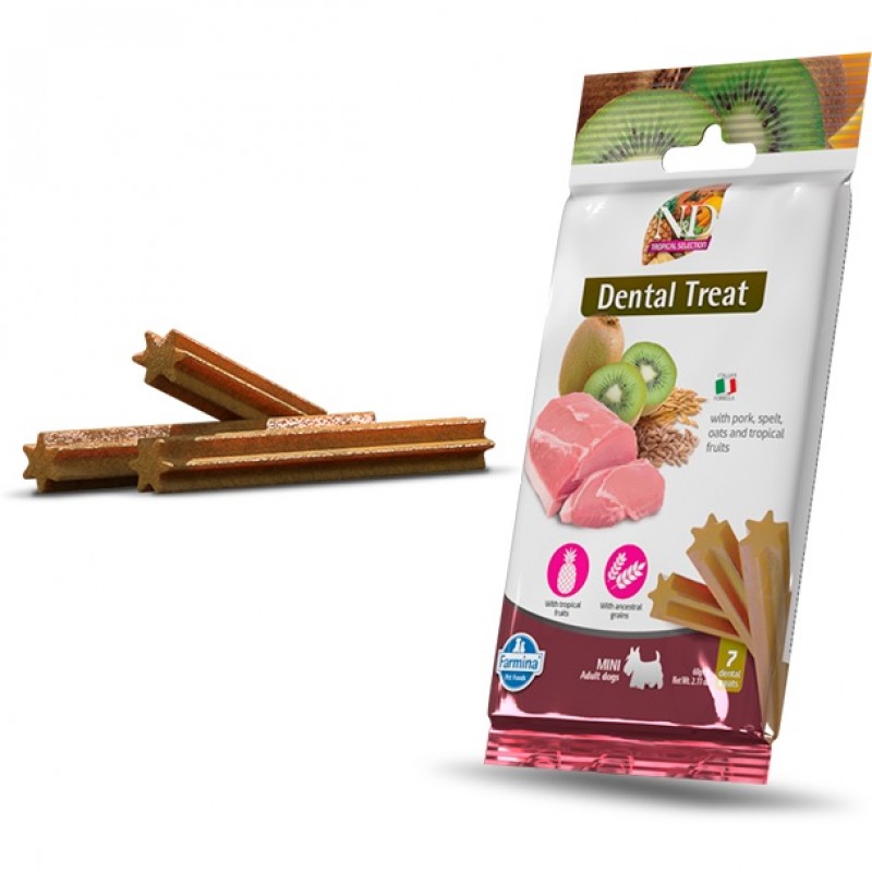 N&D Tropical Selection Dental Treat Pork And Tropical Fruits Adult Mini /Дентални Лакомства За Кучета Дребни Породи Със Свинско Месо Тропически Плодове/-7бр N&D Tropical Selection Dental Treat Pork And Tropical Fruits Adult Mini /Дентални Лакомства За Кучета Дребни Породи Със Свинско Месо Тропически Плодове/-7бр