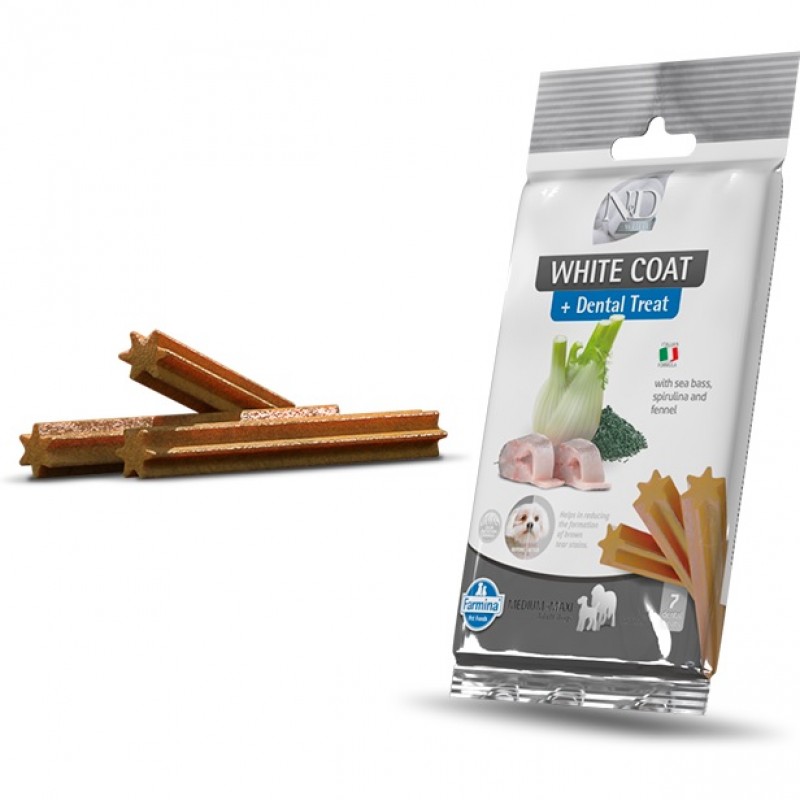 N&D White Dental Treat Fish Monoprotein Adult Medium&Maxi /Дентални Лакомства За Кучета Средни И Едри Породи С Бяла Козина/-7бр