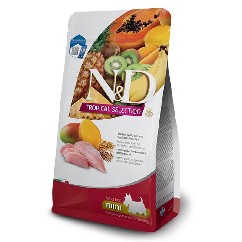 N&D Tropical Selection Canine Adult Mini Chicken And Tropical Fruits /Пълноценна Храна За Израснали Кучета Дребни Породи С Пилешко Месо Спелта Овесени Ядки И Тропически Плодове/-1,5кг N&D Tropical Selection Canine Adult Mini Chicken And Tropical Fruits /Пълноценна Храна За Израснали Кучета Дребни Породи С Пилешко Месо Спелта Овесени Ядки И Тропически Плодове/-1,5кг