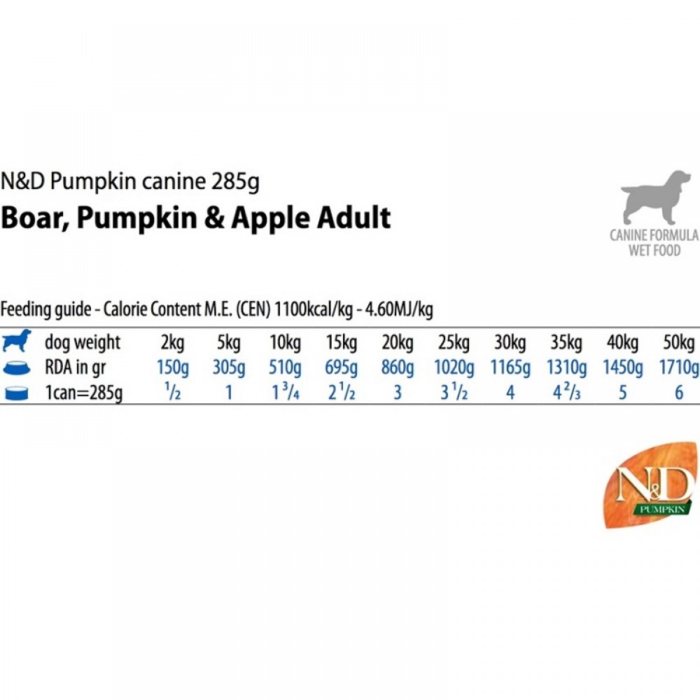 N&D Pumpkin Canine Adult Boar Pumpkin&Apple Wet Food /Пълноценна Храна За Израснали Кучета С Глиганско Месо Тиква И Ябълки/-285гр N&D Pumpkin Canine Adult Boar Pumpkin&Apple Wet Food /Пълноценна Храна За Израснали Кучета С Глиганско Месо Тиква И Ябълки/-285гр