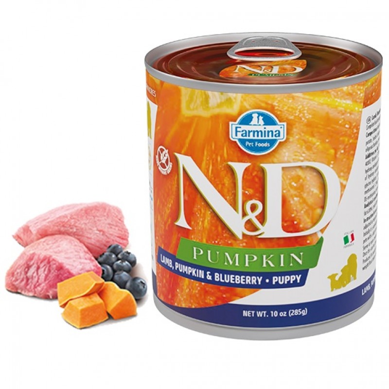 N&D Pumpkin Canine Puppy Lamb Pumpkin&Blueberry Wet Food /Пълноценна Храна За Подрастващи Кученца С Агнешко Месо Тиква И Боровинки/-285гр