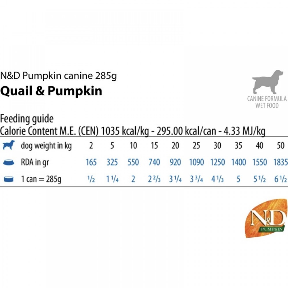 N&D Pumpkin Canine Adult Quail&Pumpkin Wet Food /Пълноценна Храна За Израснали Кучета С Пъдпъдък И Тиква/-285гр N&D Pumpkin Canine Adult Quail&Pumpkin Wet Food /Пълноценна Храна За Израснали Кучета С Пъдпъдък И Тиква/-285гр