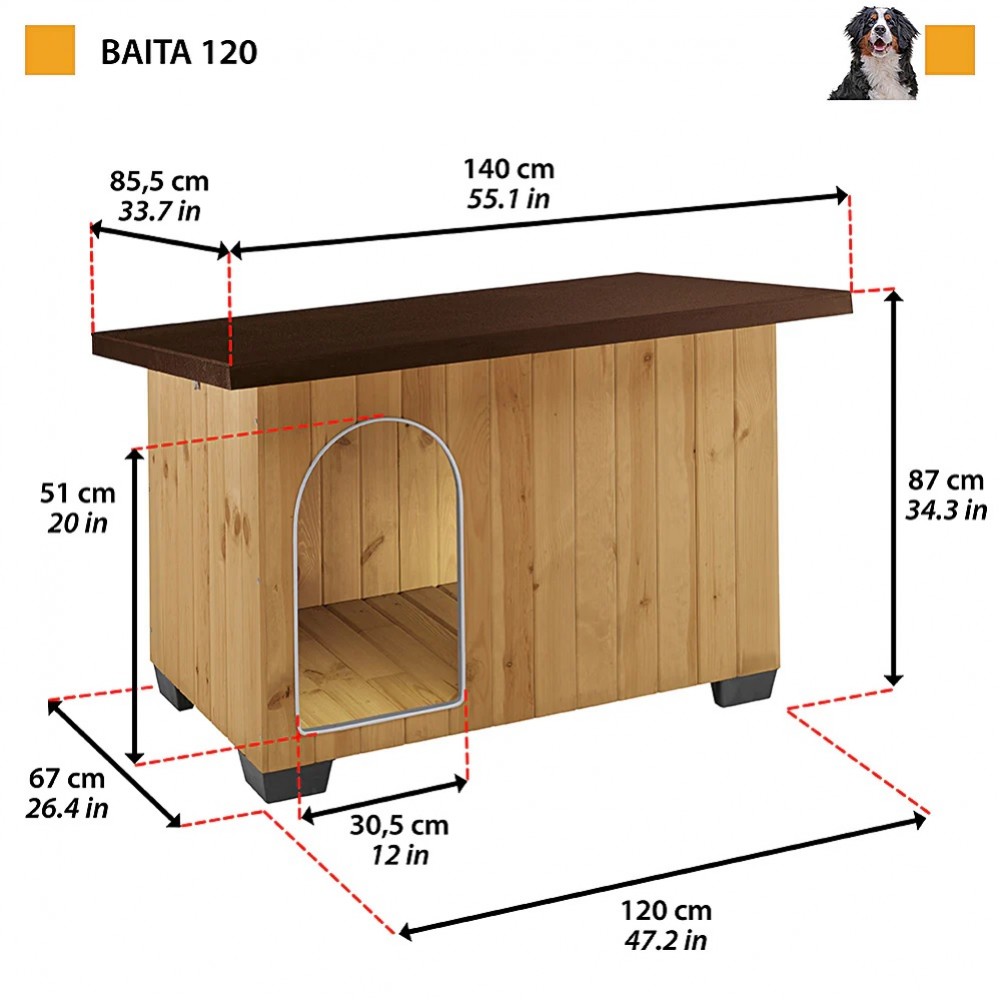 Ferplast Baita 120 /Дървена Къща За Куче/-140x85,5x87см Ferplast Baita 120 /Дървена Къща За Куче/-140x85,5x87см