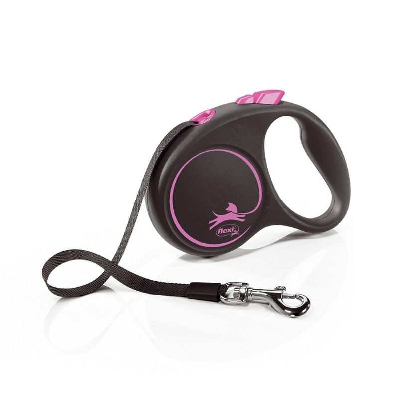 Flexi Black Design S Tape Pink /Автоматичен Повод За Кучета До 15кг Лента/-5м Flexi Black Design S Tape Pink /Автоматичен Повод За Кучета До 15кг Лента/-5м