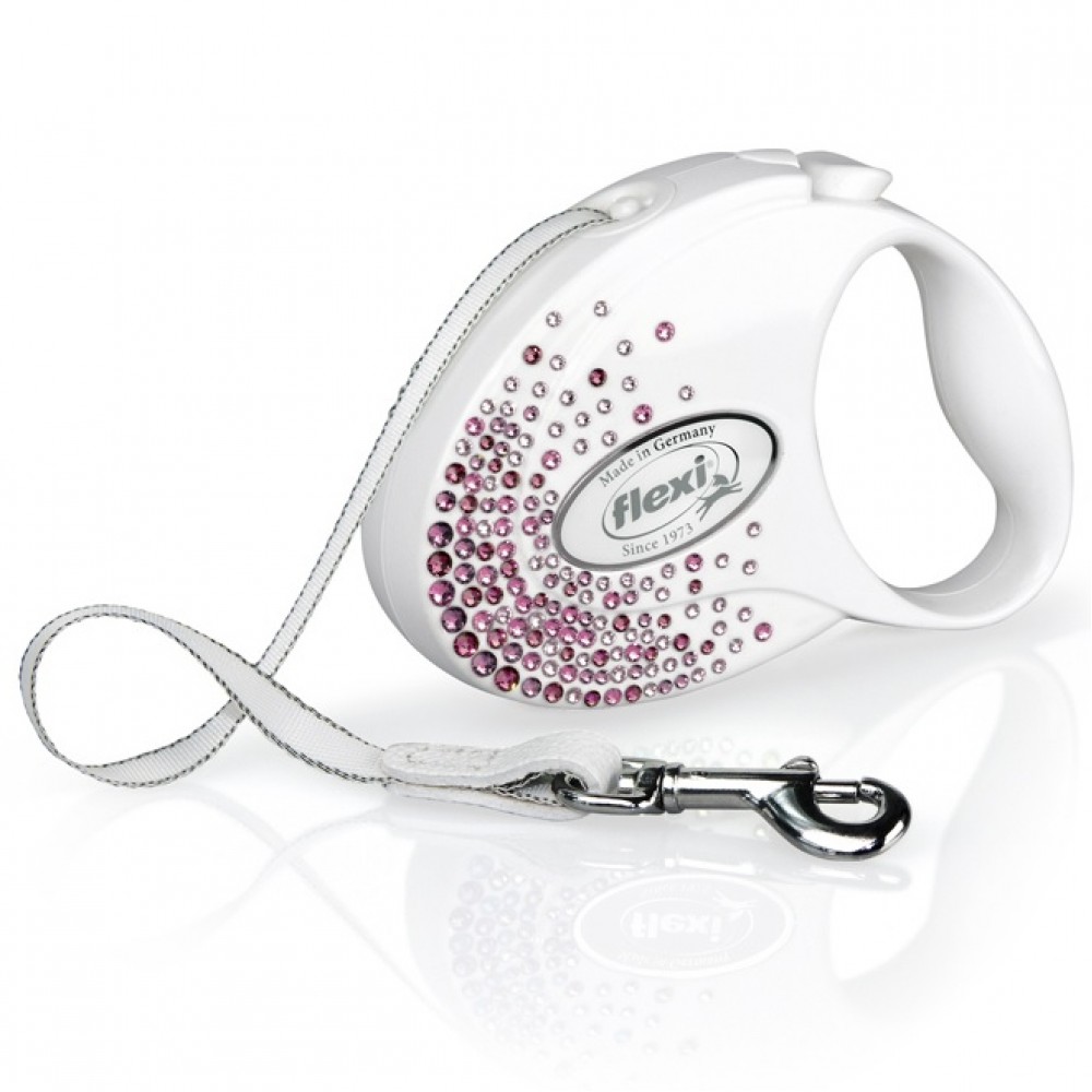 Flexi Glam Splash Pink S Tape /Луксозен Автоматичен Повод С Камъни Swarovski® За Кучета До 12кг Лента/-3м Flexi Glam Splash Pink S Tape /Луксозен Автоматичен Повод С Камъни Swarovski® За Кучета До 12кг Лента/-3м