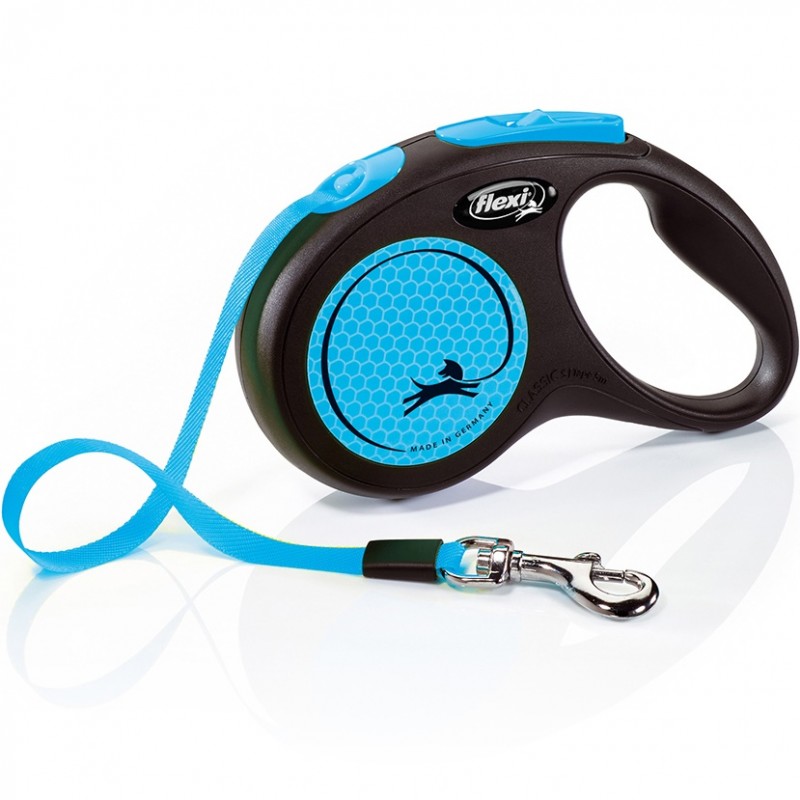 Flexi New Neon Small Tape Blue /Автоматичен Повод За Кучета До 15кг Лента/-5м Flexi New Neon Small Tape Blue /Автоматичен Повод За Кучета До 15кг Лента/-5м