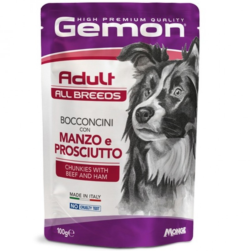 Gemon All Breeds Adult Dog Chunkies With Beef&Ham /Пълноценна Храна За Израснали Кучета Хапки С Говеждо Месо И Шунка/-100гр Gemon All Breeds Adult Dog Chunkies With Beef&Ham /Пълноценна Храна За Израснали Кучета Хапки С Говеждо Месо И Шунка/-100гр