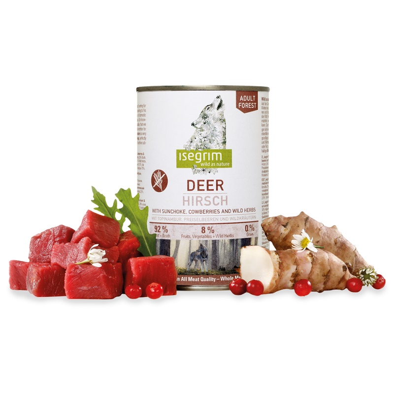 Isegrim Can Adult Deer+Sunchoke Cowberries&Wild Herbs /Пълноценна Храна За Израснали Кучета С Еленско Месо Артишок Боровинки И Диви Билки/-400гр Isegrim Can Adult Deer+Sunchoke Cowberries&Wild Herbs /Пълноценна Храна За Израснали Кучета С Еленско Месо Артишок Боровинки И Диви Билки/-400гр
