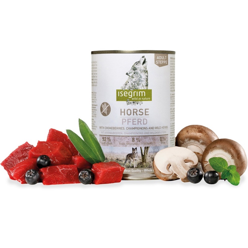 Isegrim Can Adult Horse+Chokeberries Mushrooms&Wild Herbs /Пълноценна Храна За Израснали Кучета С Конско Месо Арония Гъби И Диви Билки/-400гр