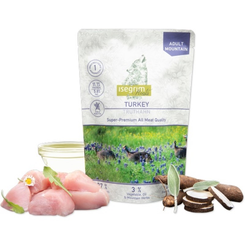 Isegrim Pouch Adult Mono Protein Turkey+Salsify Sunflower Oil&Mountain Herbs /Пълноценна Храна За Израснали Кучета С Пуешко Месо Сол Слънчогледово Масло И Планински Билки/-410гр Isegrim Pouch Adult Mono Protein Turkey+Salsify Sunflower Oil&Mountain Herbs /Пълноценна Храна За Израснали Кучета С Пуешко Месо Сол Слънчогледово Масло И Планински Билки/-410гр