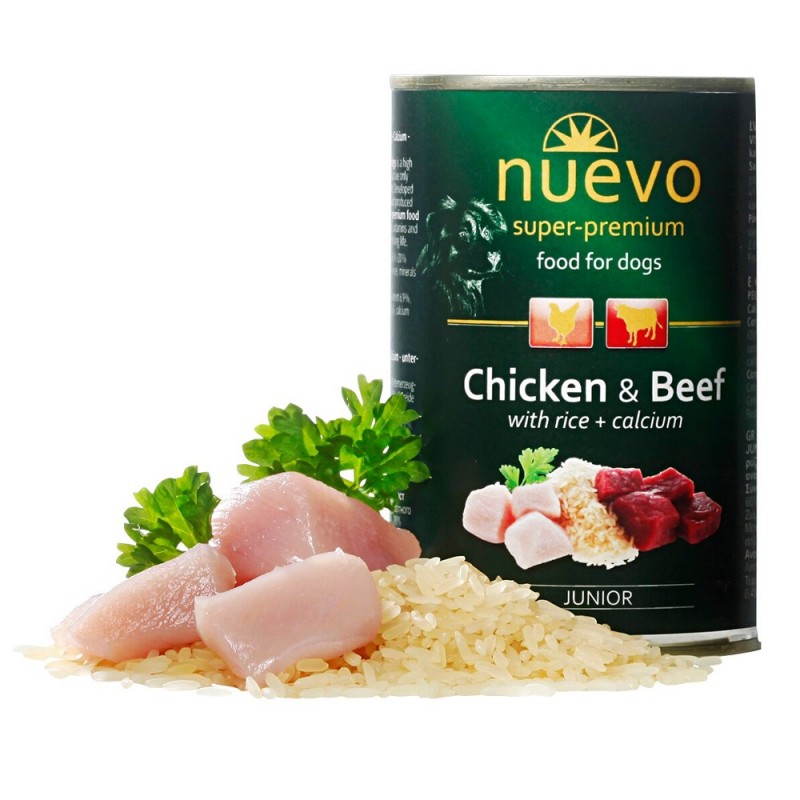 Nuevo Dog Junior Chicken&Beef With Rice&Calcium /Храна За Подрастващи Кученца С Пилешко И Телешко Месо/-400гр Nuevo Dog Junior Chicken&Beef With Rice&Calcium /Храна За Подрастващи Кученца С Пилешко И Телешко Месо/-400гр