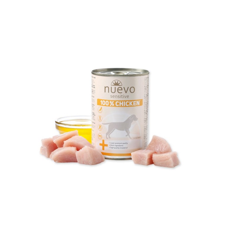 Nuevo Sensitive 100% Chicken /Храна За Кучета С Чувствителен Стомах С Пилешко Месо/-400гр Nuevo Sensitive 100% Chicken /Храна За Кучета С Чувствителен Стомах С Пилешко Месо/-400гр