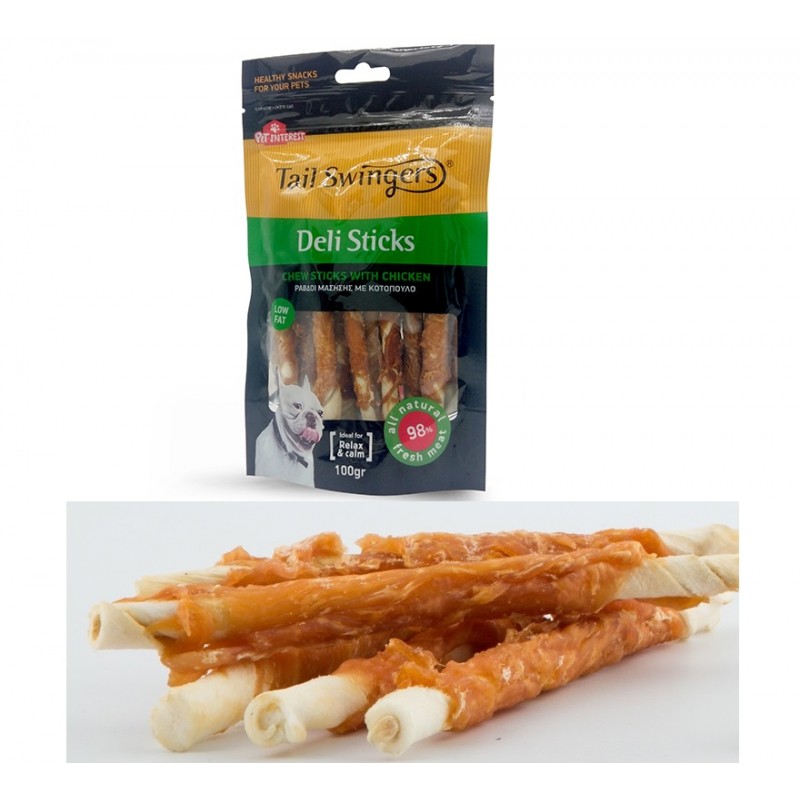 Pet Interest Deli Chewsticks with Chicken /лакомство за куче пръчици от волска кожа увити в пилешко филе/-100гр Pet Interest Deli Chewsticks with Chicken /лакомство за куче пръчици от волска кожа увити в пилешко филе/-100гр