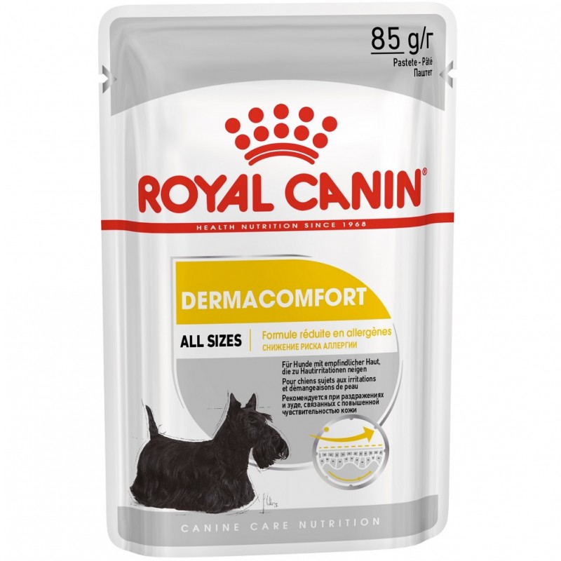 Royal Canin Dermacomfort All Sizes Loaf In Sauce Pouches /Храна За Израснали Кучета Склонни Към Кожни Възпаления И Сърбежи/-12x85гр