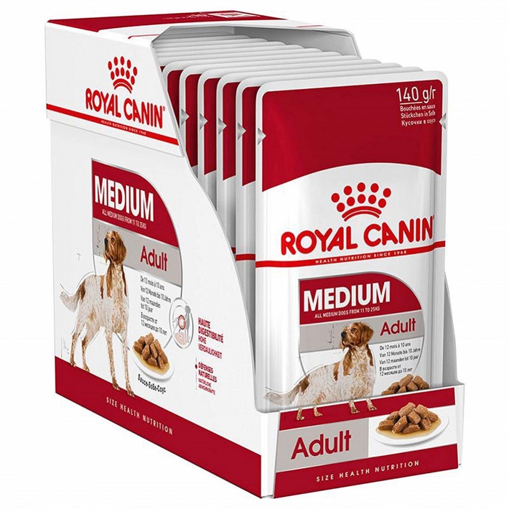 Royal Canin Medium Adult Chunks In Gravy Pouches /Храна За Израснали Кучета Средни Породи/-10х140гр