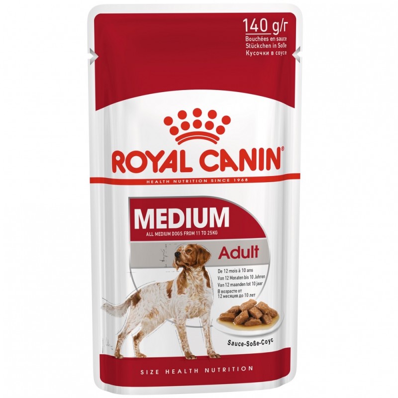 Royal Canin Medium Adult Chunks In Gravy Pouches /Храна За Израснали Кучета Средни Породи/-10х140гр
