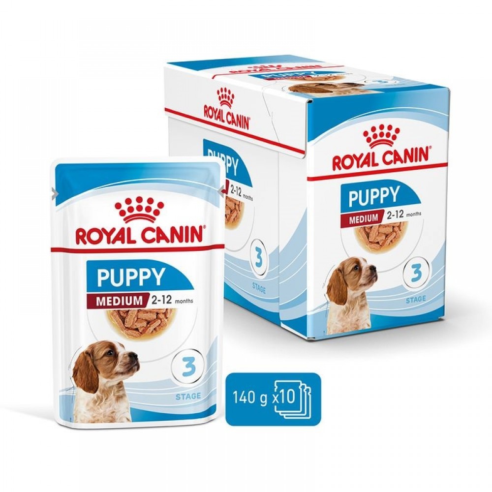 Royal Canin Medium Puppy Chunks In Gravy Pouches /Храна За Подрастващи Кученца Средни Породи/-10х140гр