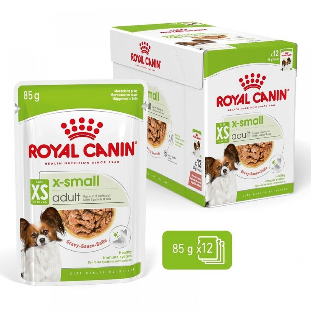Royal Canin X-Small Adult Chunks In Gravy Pouches /Пълноценна Храна За Израснали Кучета Миниатюрни Породи/-12x85гр Royal Canin X-Small Adult Chunks In Gravy Pouches /Пълноценна Храна За Израснали Кучета Миниатюрни Породи/-12x85гр