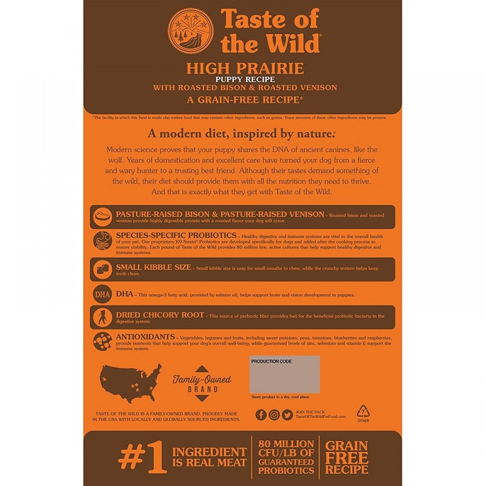 Taste Of The Wild High Prairie Puppy Recipe With Roasted Bison&Roasted Venison /Храна За Подрастващи Кученца С Бизонско И Еленко Месо/-12,2кг Taste Of The Wild High Prairie Puppy Recipe With Roasted Bison&Roasted Venison /Храна За Подрастващи Кученца С Бизонско И Еленко Месо/-12,2кг