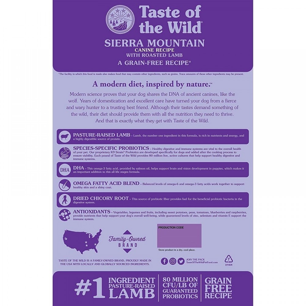 Taste Of The Wild Sierra Mountain Canine Recipe With Roasted Lamb /Храна За Израснали Кучета С Агнешко Месо/-12,2кг Taste Of The Wild Sierra Mountain Canine Recipe With Roasted Lamb /Храна За Израснали Кучета С Агнешко Месо/-12,2кг