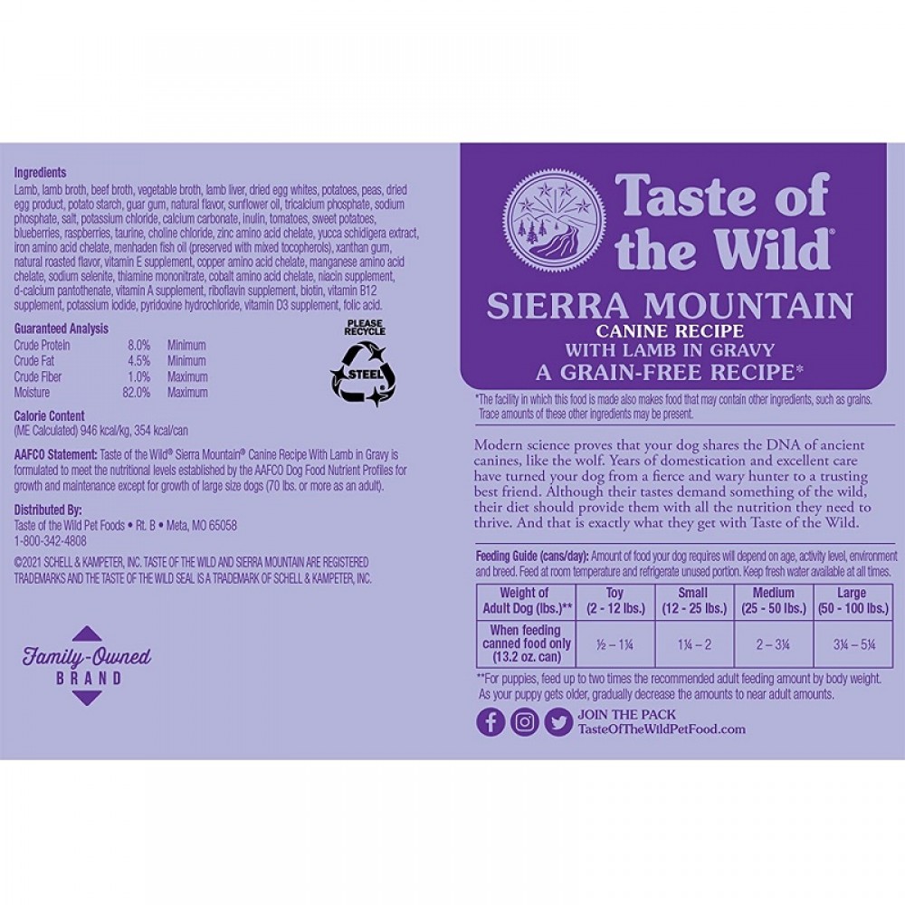 Taste Of The Wild Sierra Mountain Canine Recipe With Lamb In Gravy /Храна За Израснали Кучета С Агнешко Месо В Сос Грейви/-390гр Taste Of The Wild Sierra Mountain Canine Recipe With Lamb In Gravy /Храна За Израснали Кучета С Агнешко Месо В Сос Грейви/-390гр